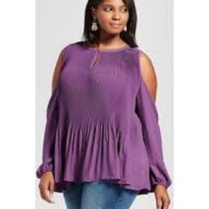 Ava & Viv cold shoulder pleated peplum 2X Plus Top